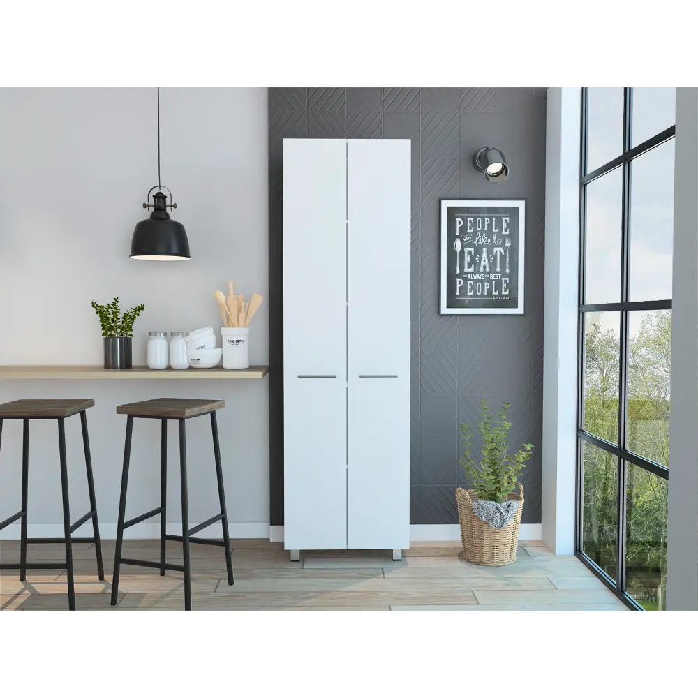 Baleare Pantry Cabinet Five Interior Shelves and Four Legs White Freestanding Design rta mubles colombia