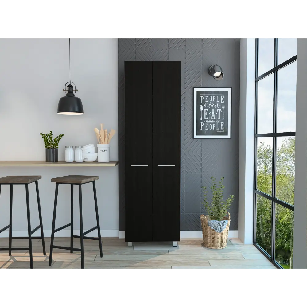 Baleare Pantry Cabinet Five Interior Shelves Four Legs Black Kitchen Storage rta mubles colombia