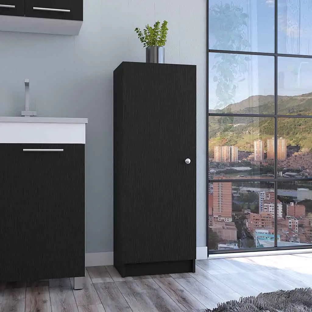 Kitchen Pantry 47 Inch H One Door Cabinet Four Interior Shelves Black rta mubles colombia