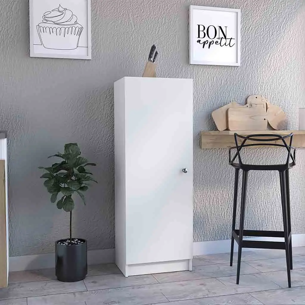 Kitchen Pantry 47 Inch H - One Door Cabinet Four Interior Shelves White Wood rta mubles colombia