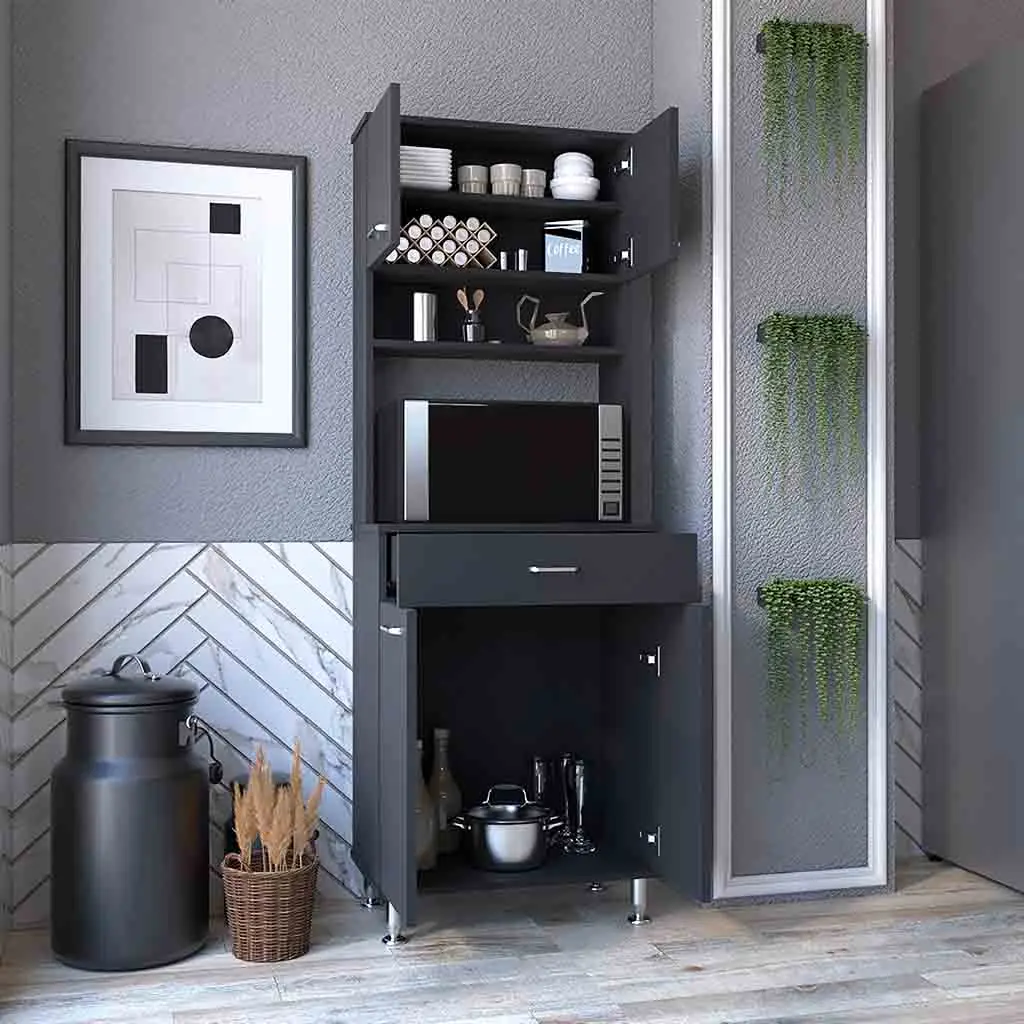 Pantry Piacenza Two Double Door Cabinet Black Wengue Finish Particle Board treevol furniture