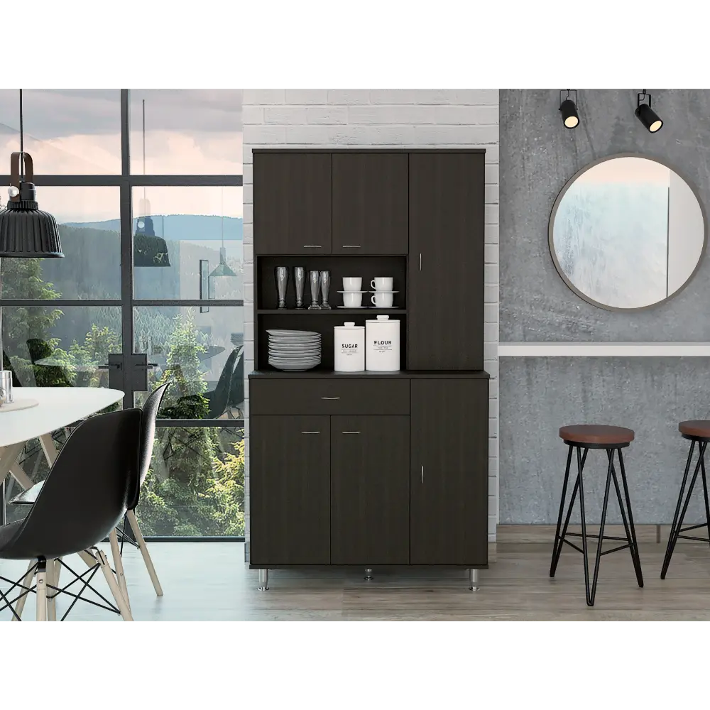 Della 90 Kitchen Pantry Drawer, Cabinets, and Open Shelves tuhome