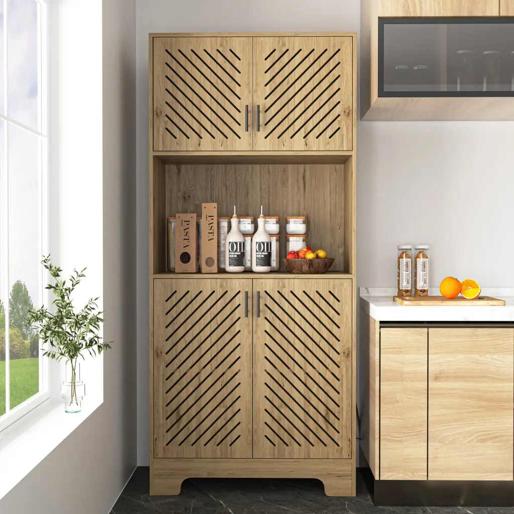 71 Inch Tall Farmhouse Kitchen Pantry Cabinet Hutch Bar and Storage xiewan