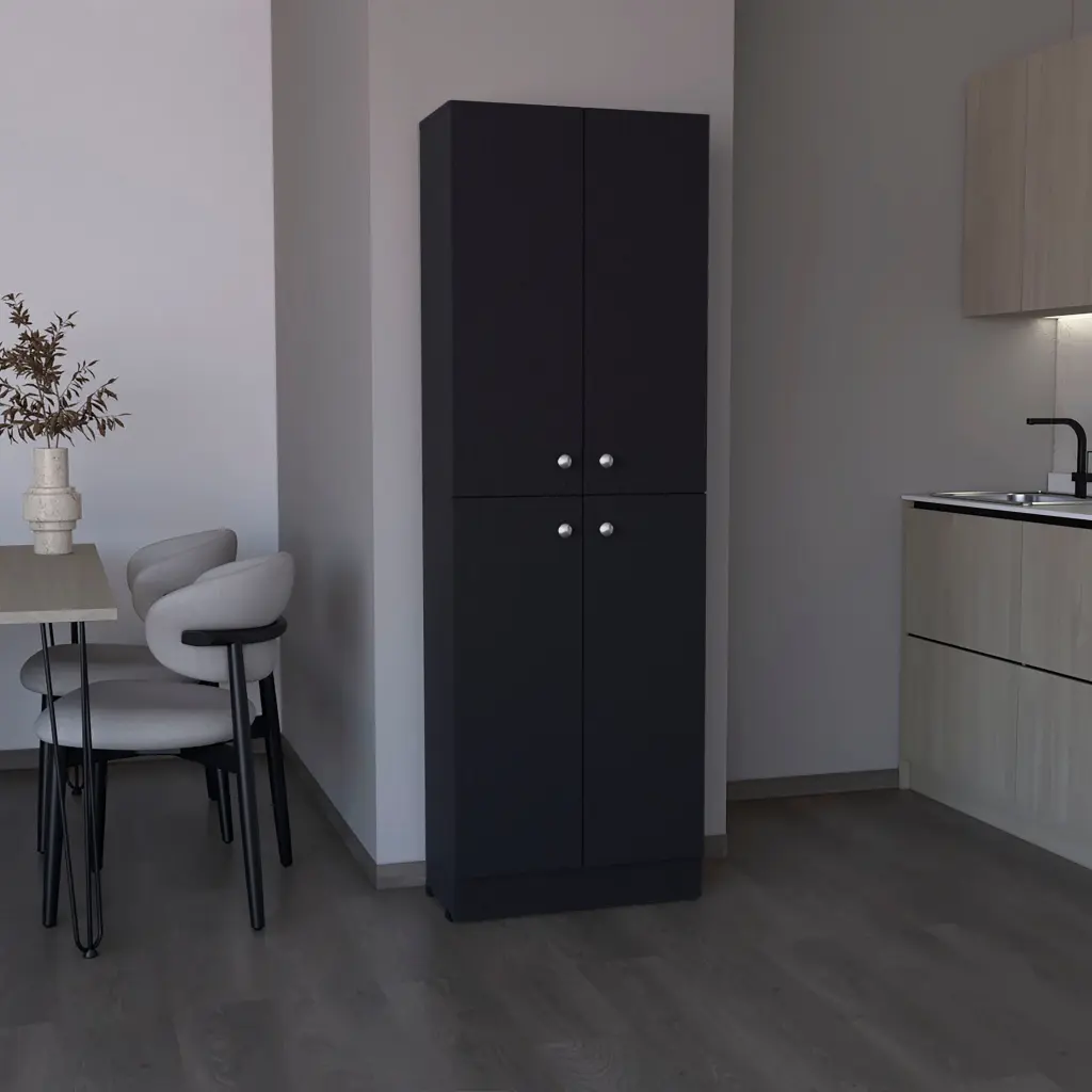 Kitchen Pantry 71 Inch H 4 Doors 5 Adjustable Shelves Laundry Storage Black depot e-shop