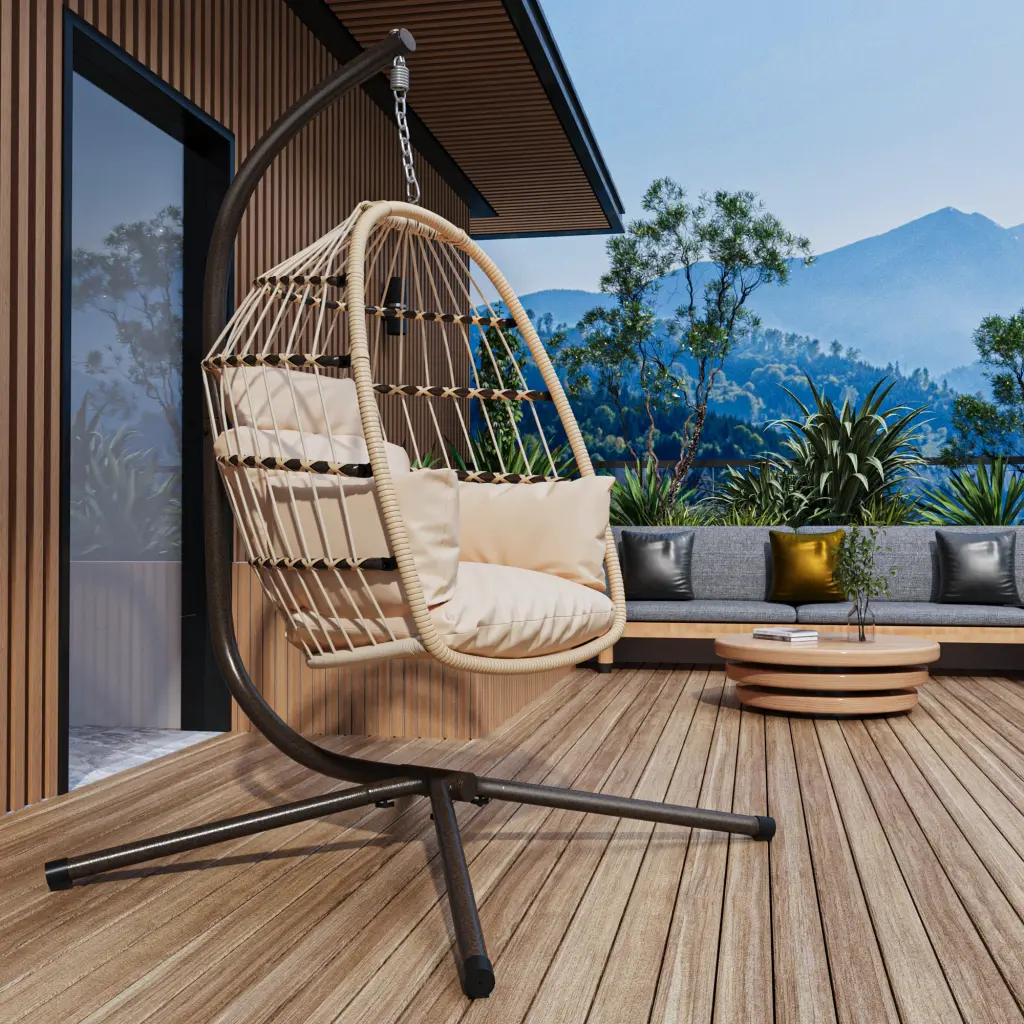 Patio Foldable Hanging Swing Chair Stand Natural Color Outdoor Relaxation ipro outdoor furniture
