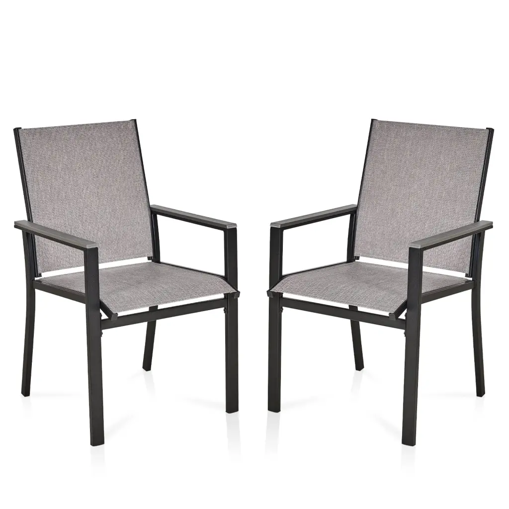 2 Piece Patio Dining Chairs Metal Frame Textilene Fabrics Outdoor Furniture No Dining Table lcfurniture