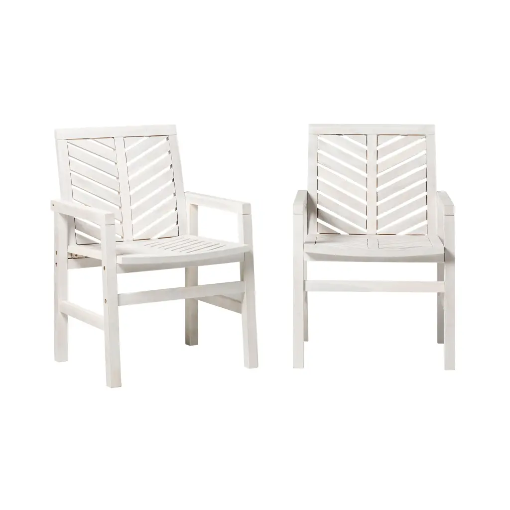 Modern Chevron Patio Chairs Set 2 White Wash Acacia Wood Outdoor walker edison