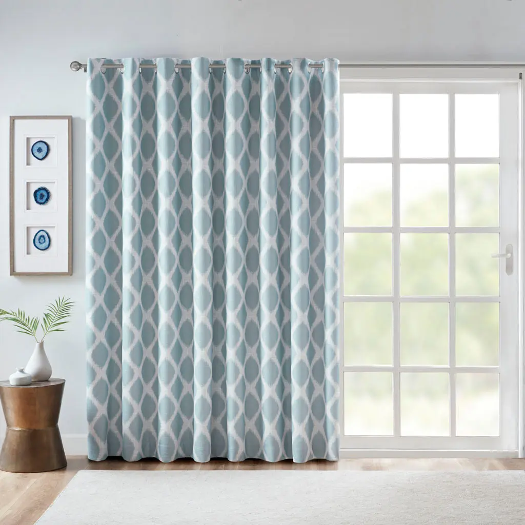 Printed Ikat Blackout Patio Curtain Only 1 Panel Aqua Polyester Outdoor Sun Blocking Drape jla
