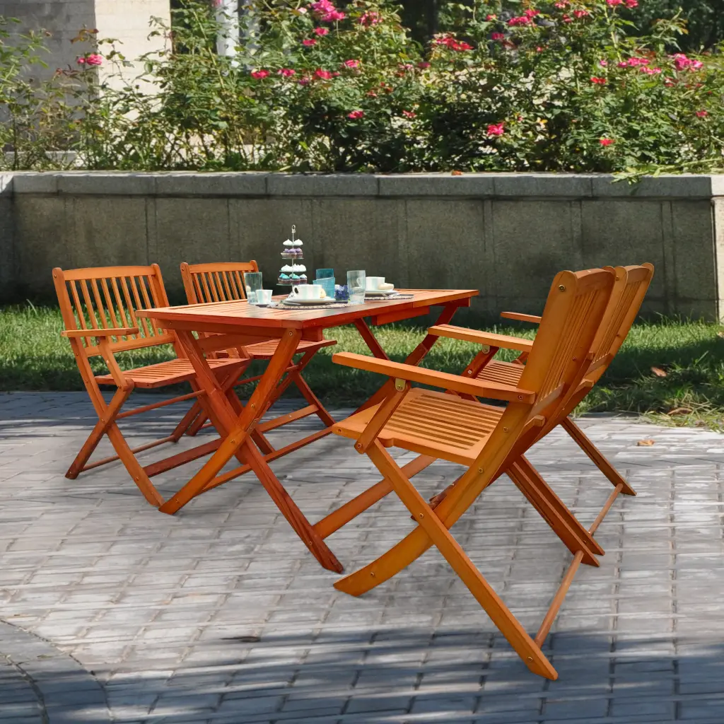 Foldable Patio Dining Set 4 Folding Chairs & 1 Dining Table Indoor Outdoor leisure home -jy
