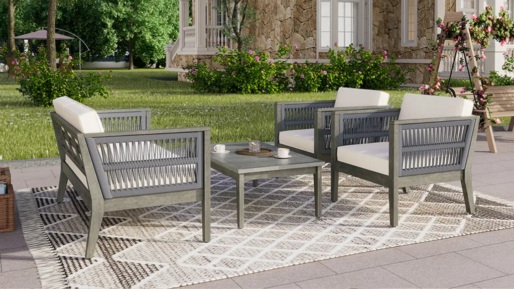 4 Piece Acacia Wood Patio Furniture Set Coffee Table Outdoor Set nh-onfind