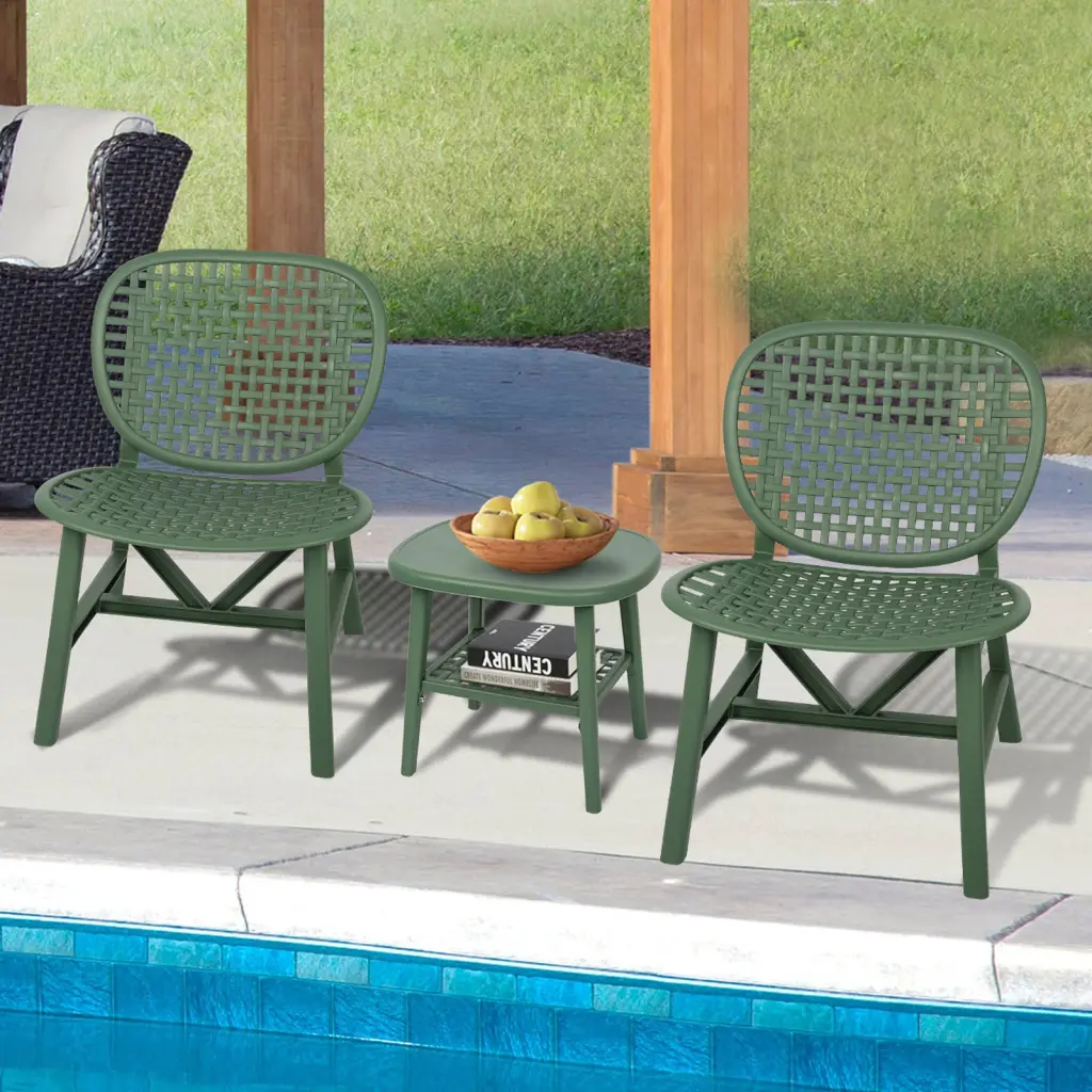 3 Piece Hollow Design Retro Patio Table Chair Set All Weather Conversation Set first choice products