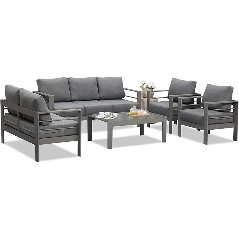 5 Pieces Outdoor All Weather Aluminum Sectional Sofa Conversation Set tradeber