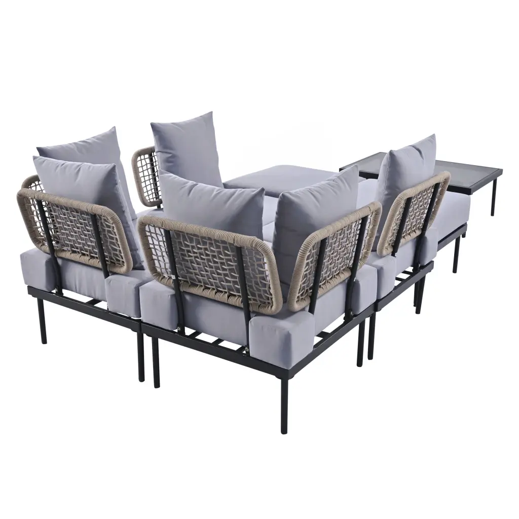 8 Piece Patio Sectional Sofa Set Tempered Glass Coffee Table trexm
