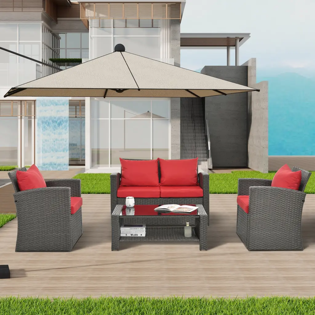 Patio Furniture Set Dark Gray Seats 4 Rattan Iron Waterproof Fabric dream honor