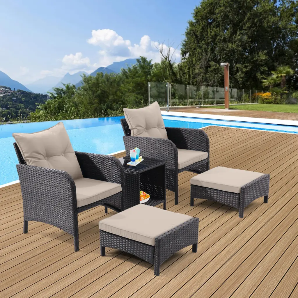 5 Piece Outdoor Patio Furniture Set All Weather PE Rattan Conversation koruiten