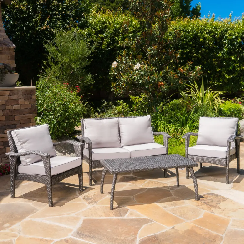 Honolulu 4-Piece PE Wicker Set - Grey Rattan and Iron Outdoor Furniture n828 canada