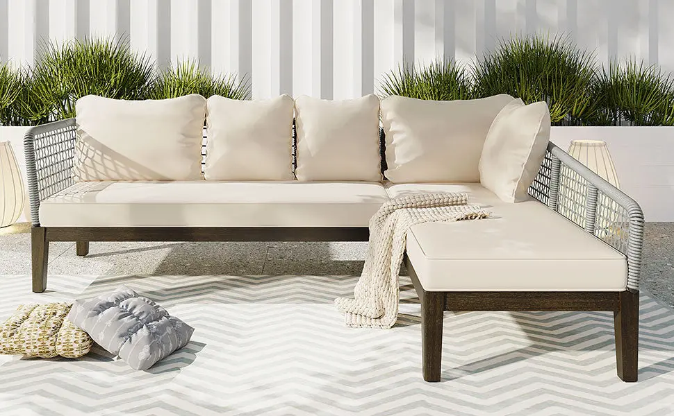 Modern 5 Person Outdoor Seating Group Cushions, Rope Waved Patio Set, Garden Furniture rnb