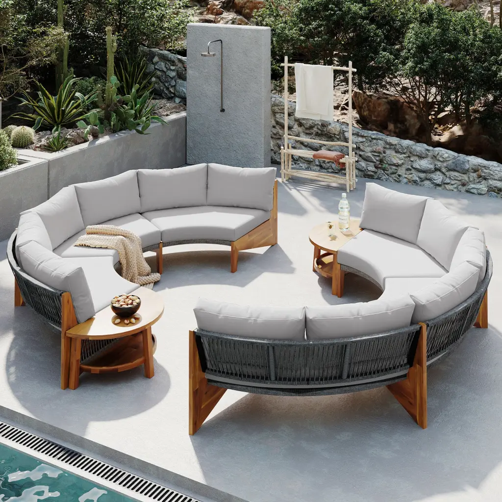 6 Person Outdoor Seating Group Cushions And Coffee Table - Gray Patio Set u_style