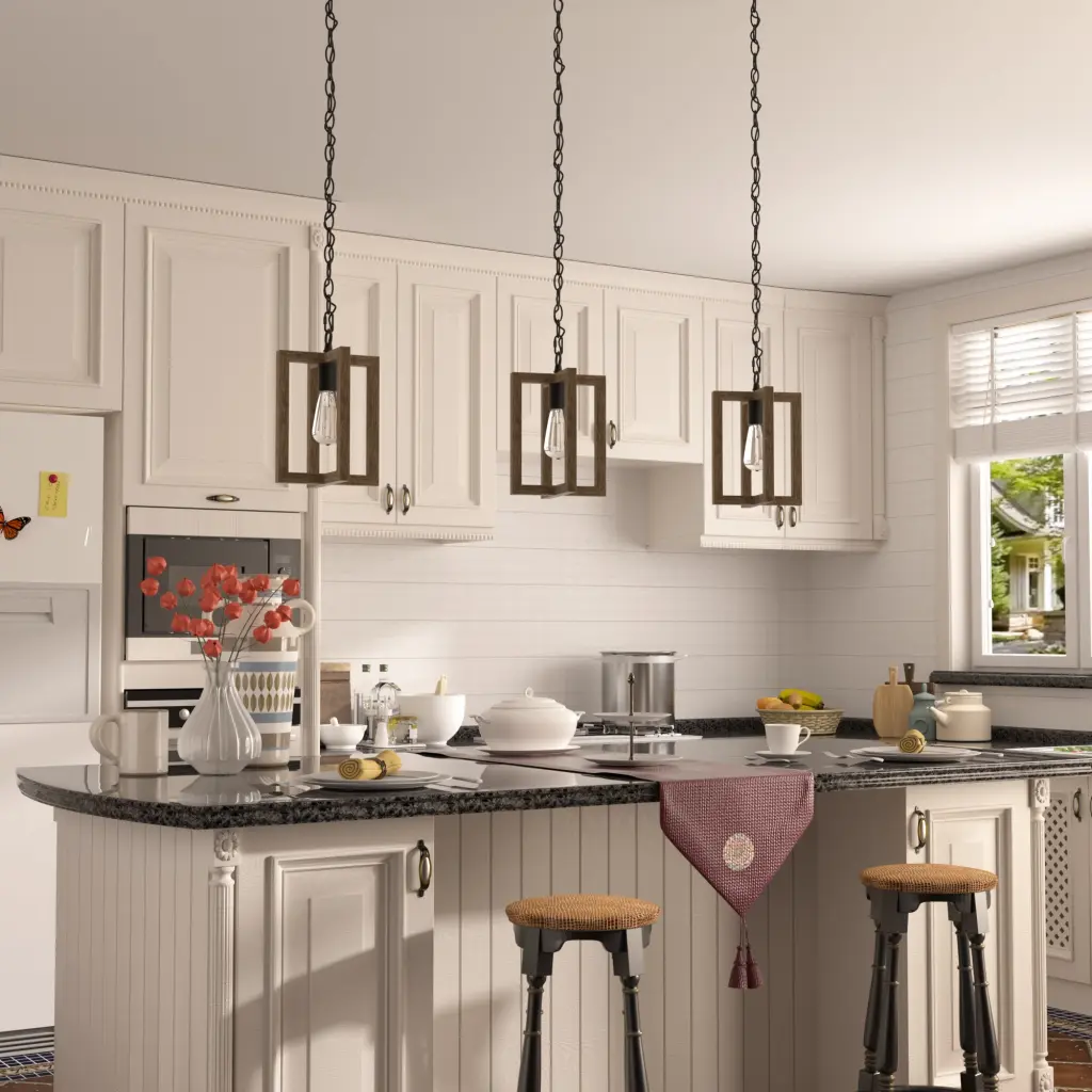 1 Light Steel Lantern, Dimmable Farmhouse Pendant, UL Certified, Walnut Finish acroma