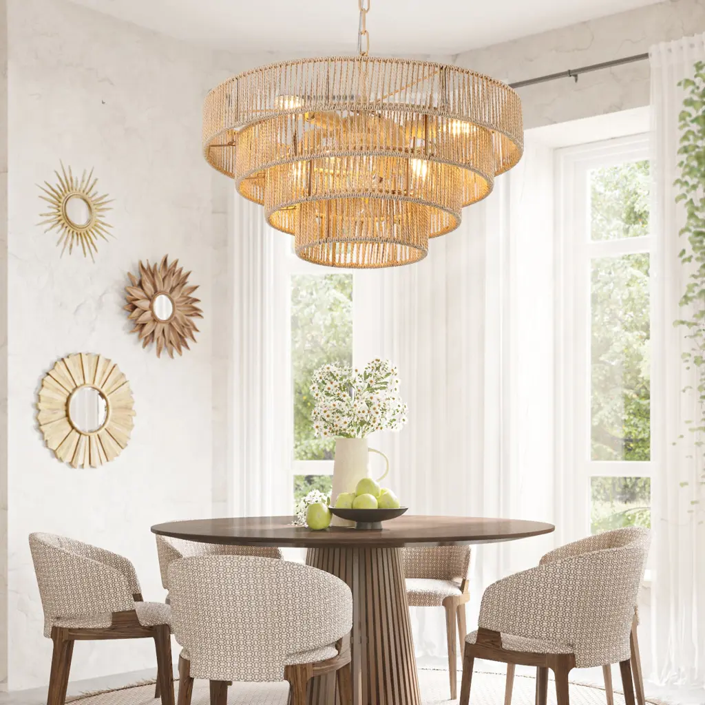 Bohemian Style Woven Pendant Light 19.7 Inch Handmade Rattan Ceiling Lamp lighting commune