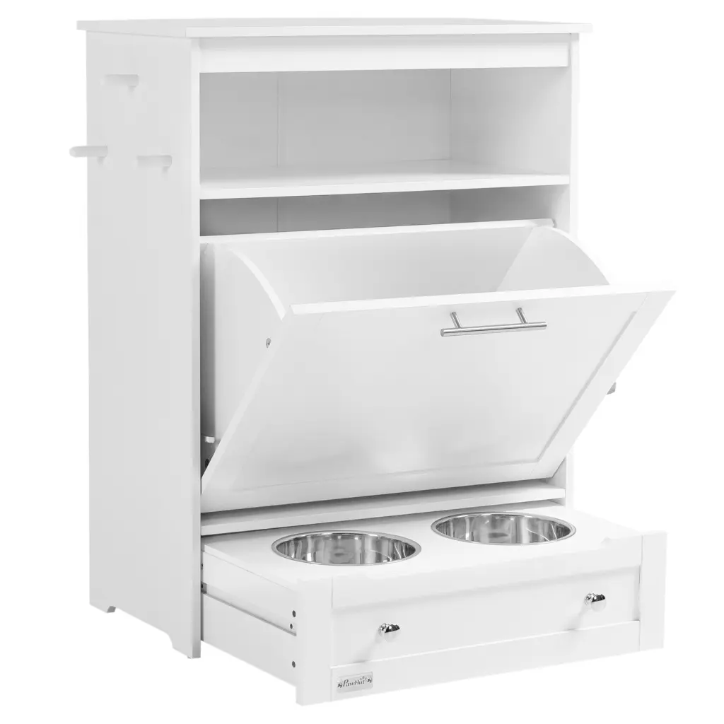 Pawhut Pet Feeder Station Storage Cabinet Dog Food Storage Container Organizer aosom business