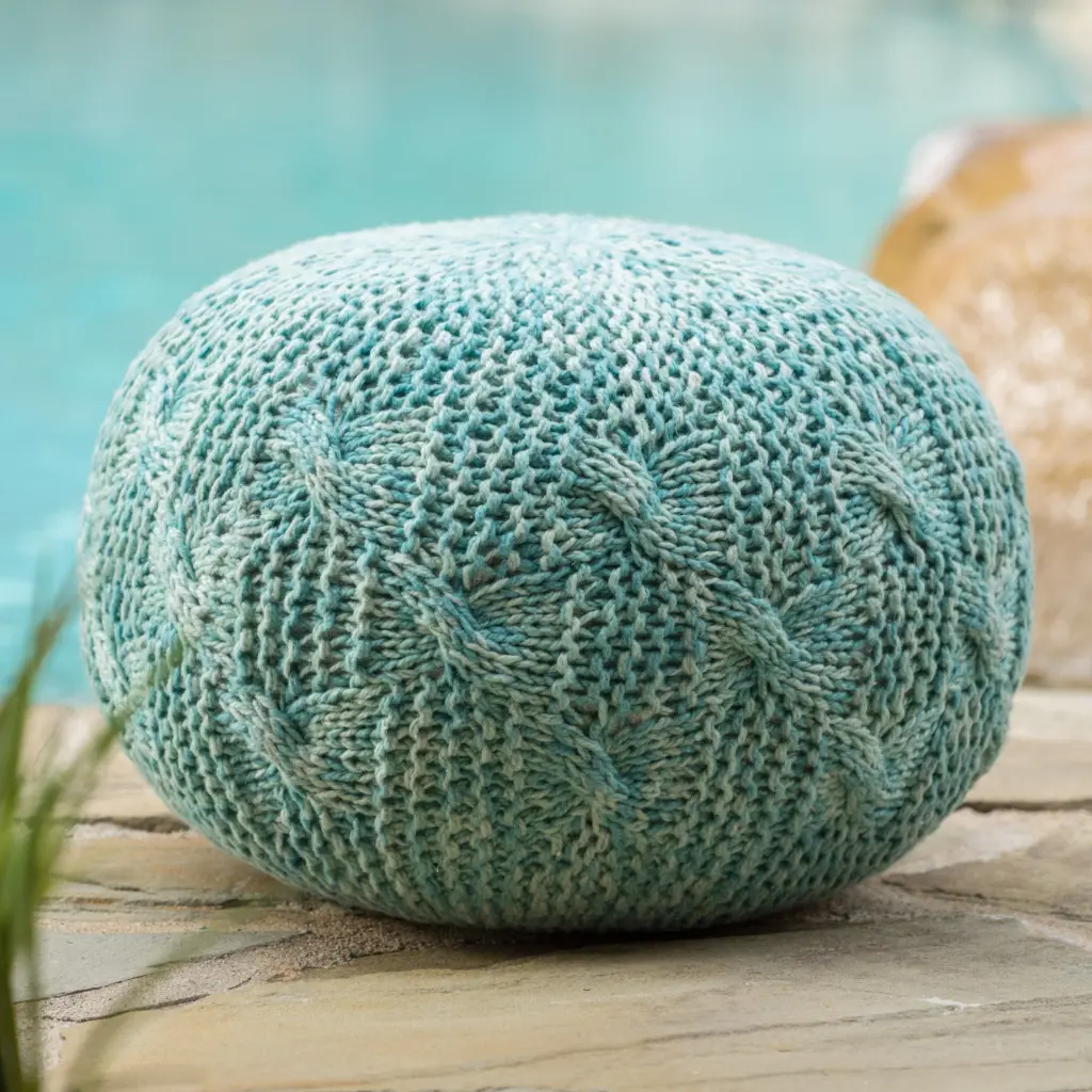 Deon Knitted Pet Yarn 20x20 Round Pouf Aqua Pet Bed nh-inmax
