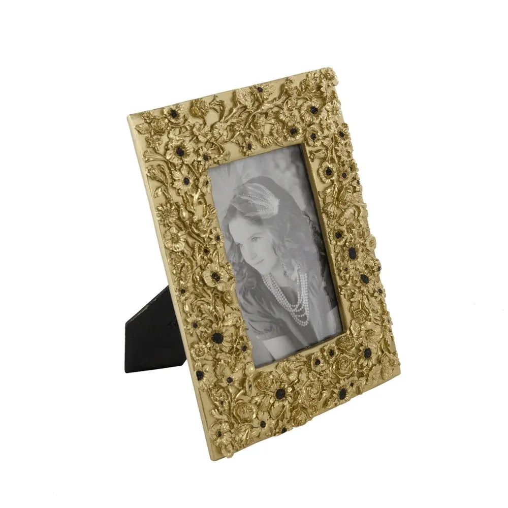 7.5X1X9.5 Inch Vintage Gold Photo Frame Flower Design Gold Black Anti w2078