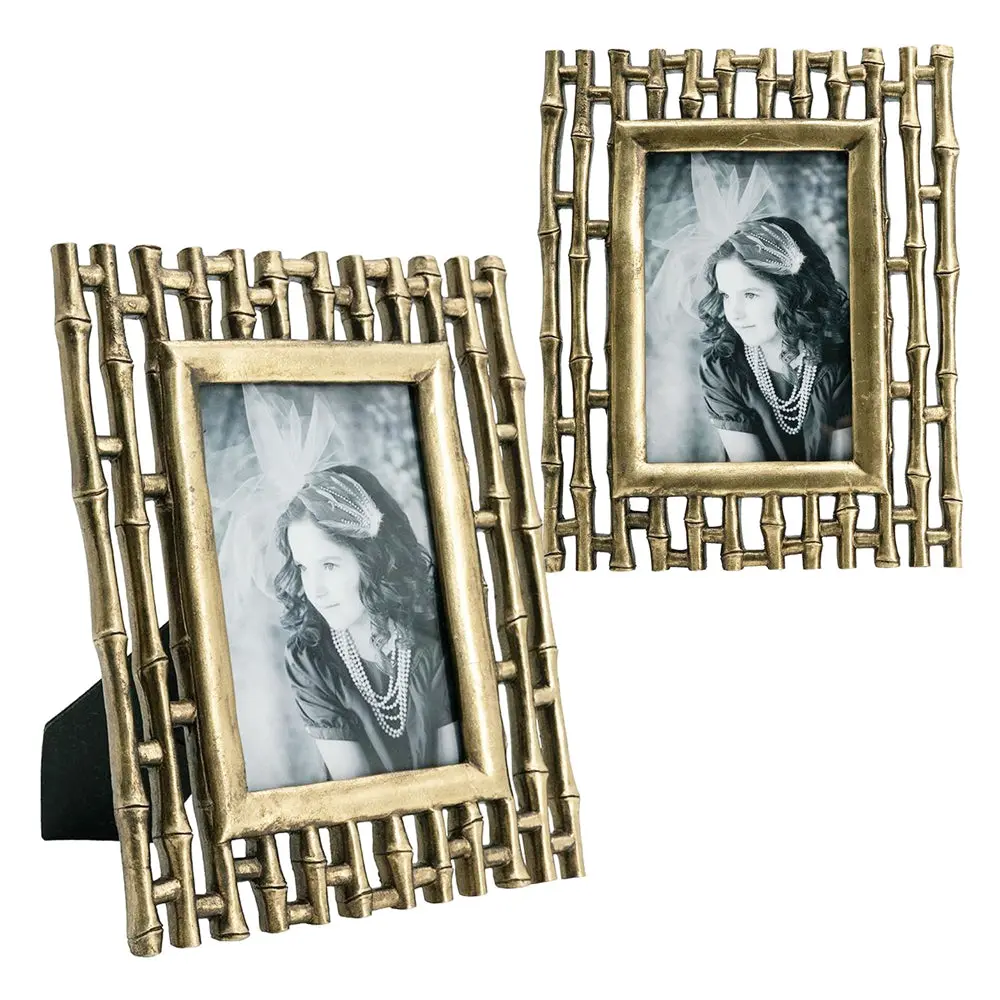 Set 2 Gold Antique Art Deco Photo Frames 4x6 Inch Openings w2078