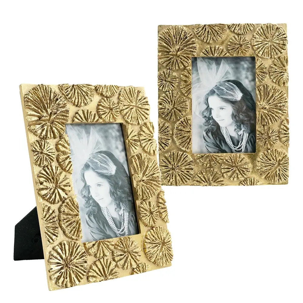 Set 2 Gold Antique Art Deco Photo Frames 7.5X9.5 Inch 4X6 Opening w2078