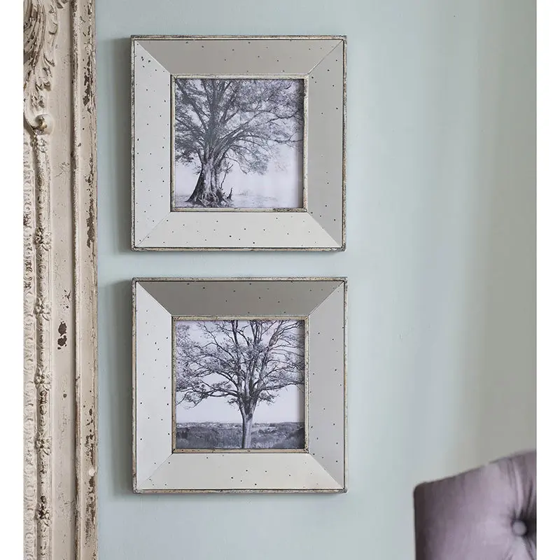 Set 2 Vintage Silver Reflective Picture Frames 15x15 Inches Silver MDF w2078