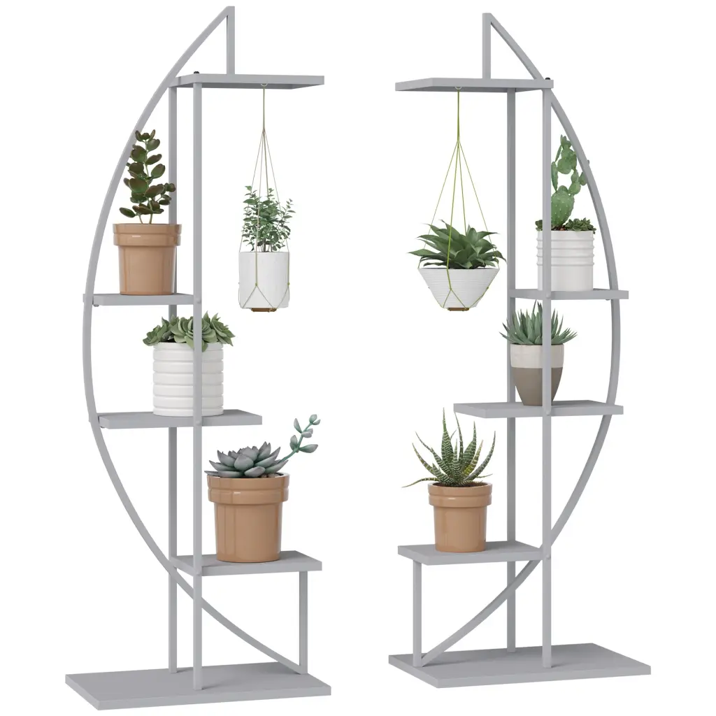 5 Tier Metal Plant Stand Hangers Half Moon Influence Flower Pot Display aosom business