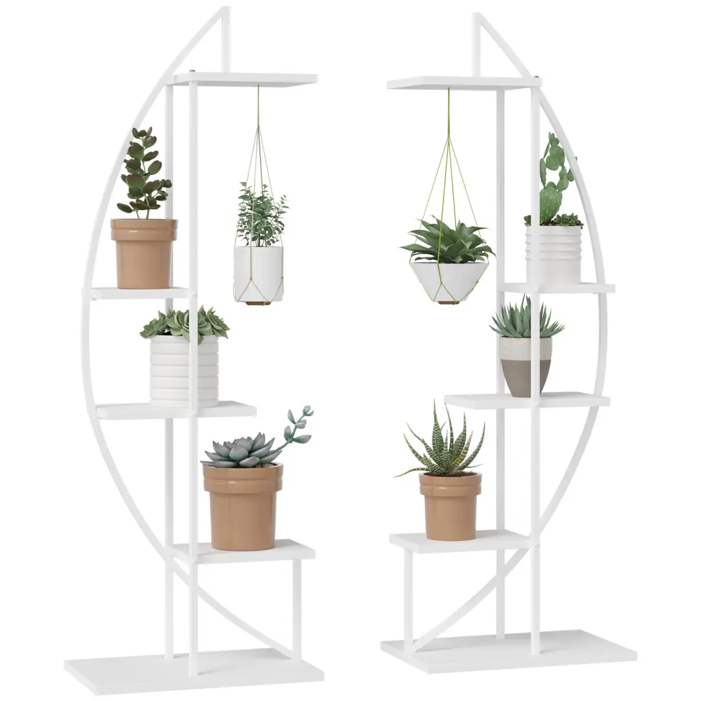 5 Tier Metal Plant Stand Hangers Half Moon Influence Flower Pot Display Shelf aosom business
