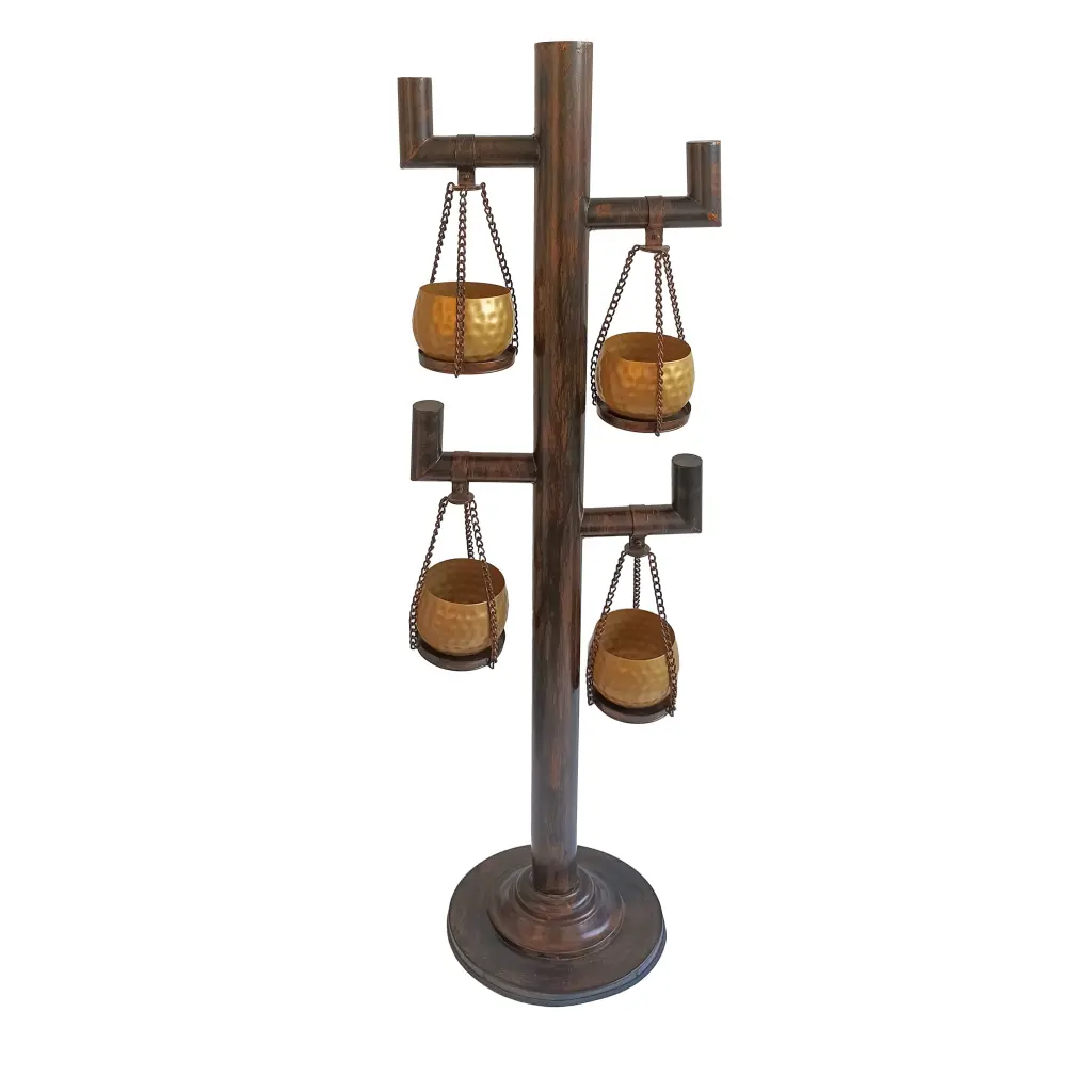 52 Inch Tall Antique Bronze Gold Black Plant Stand 4 Hanging Pots royal hampton