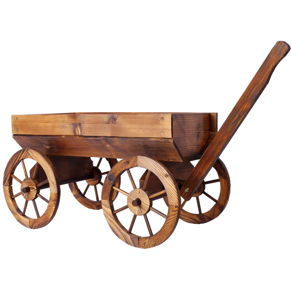 Wood Wagon Flower Planter Pot Stand Wheels Outdoor Decor g-h