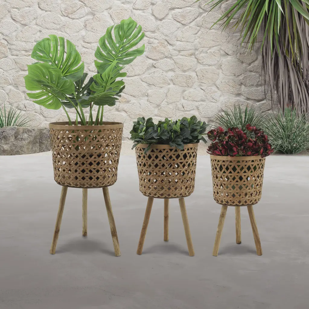 3 Bamboo Planters 11 13 15 Inch Natural Brown Bamboo Indoor Plants homedecoraccessories