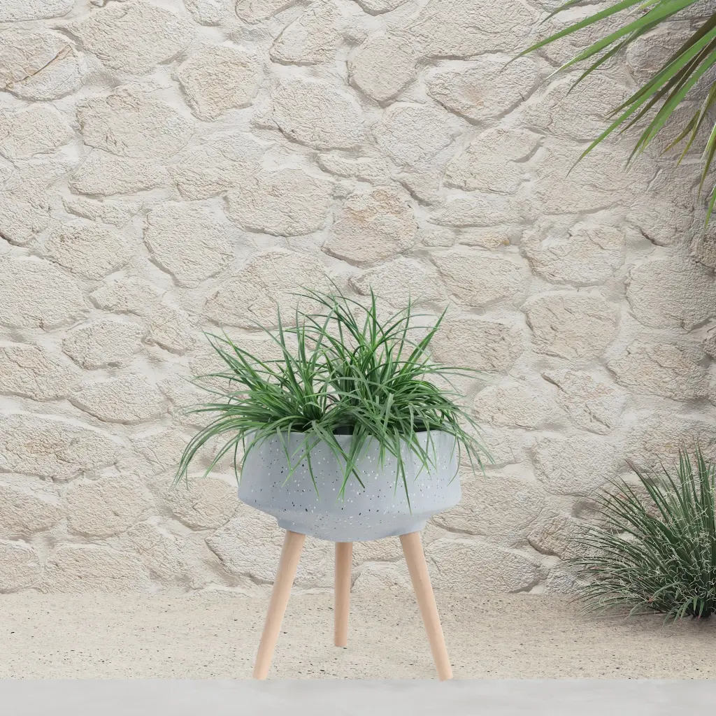 15 Inch Terrazzo Planter Wood Legs Gray Polyresin Indoor Outdoor Decor homedecoraccessories