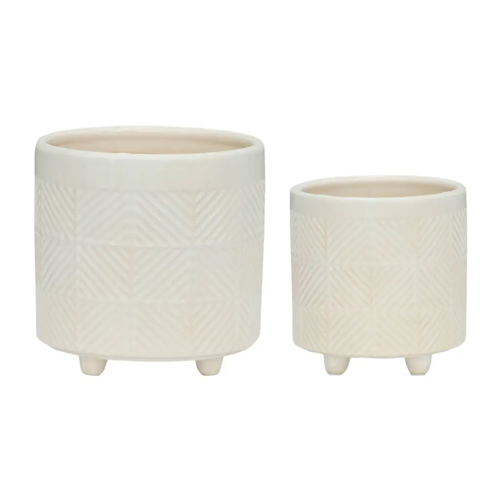Set 2 6.8" Textured Planters Shiny White Ceramic Flower Pots homedecoraccessories