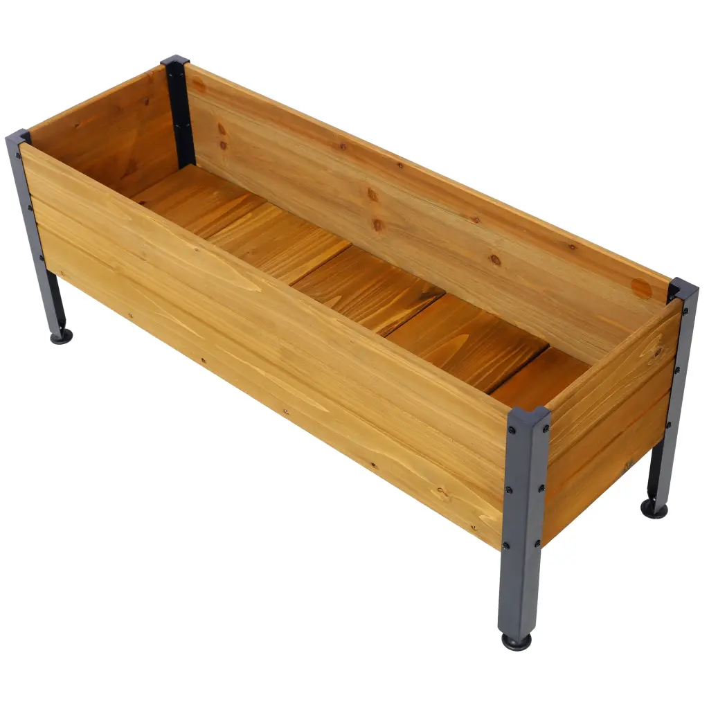 Wood Rectangular Raised Garden Planter Box Outdoor Plants g-h