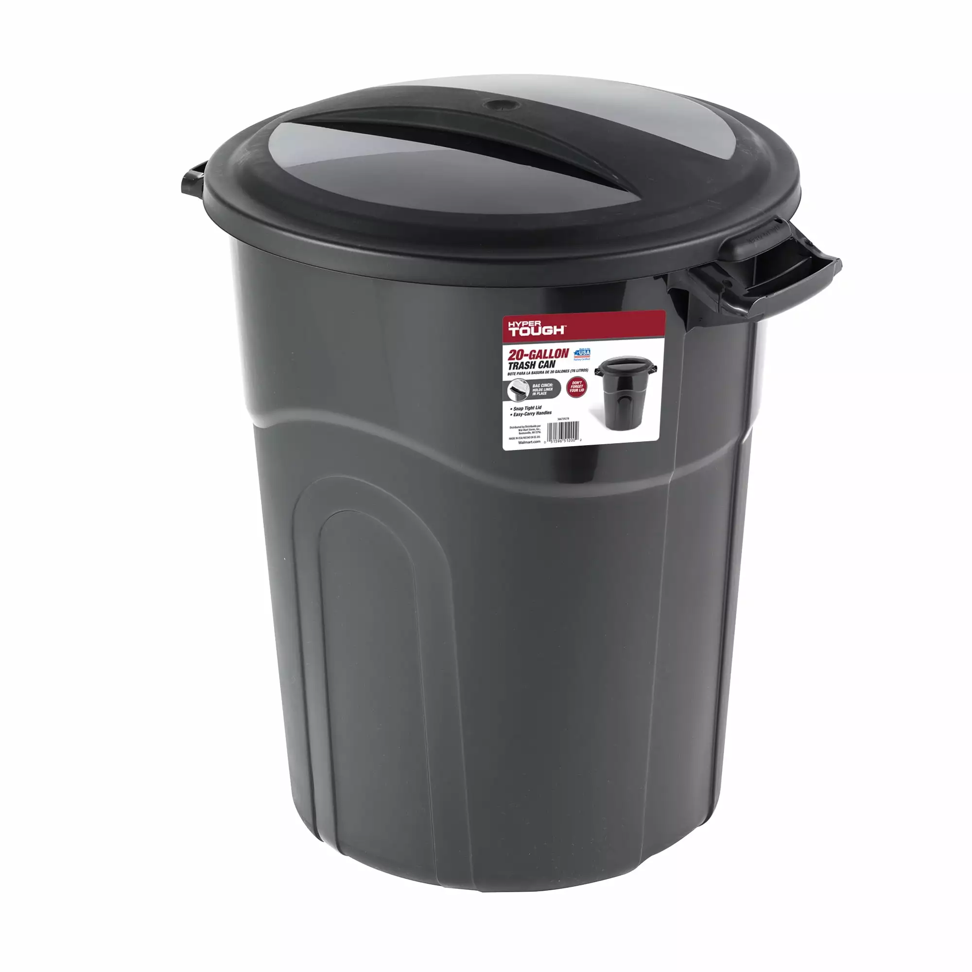Hyper Tough 20 Gallon Heavy Duty Plastic Garbage Can. Included Lid. Black