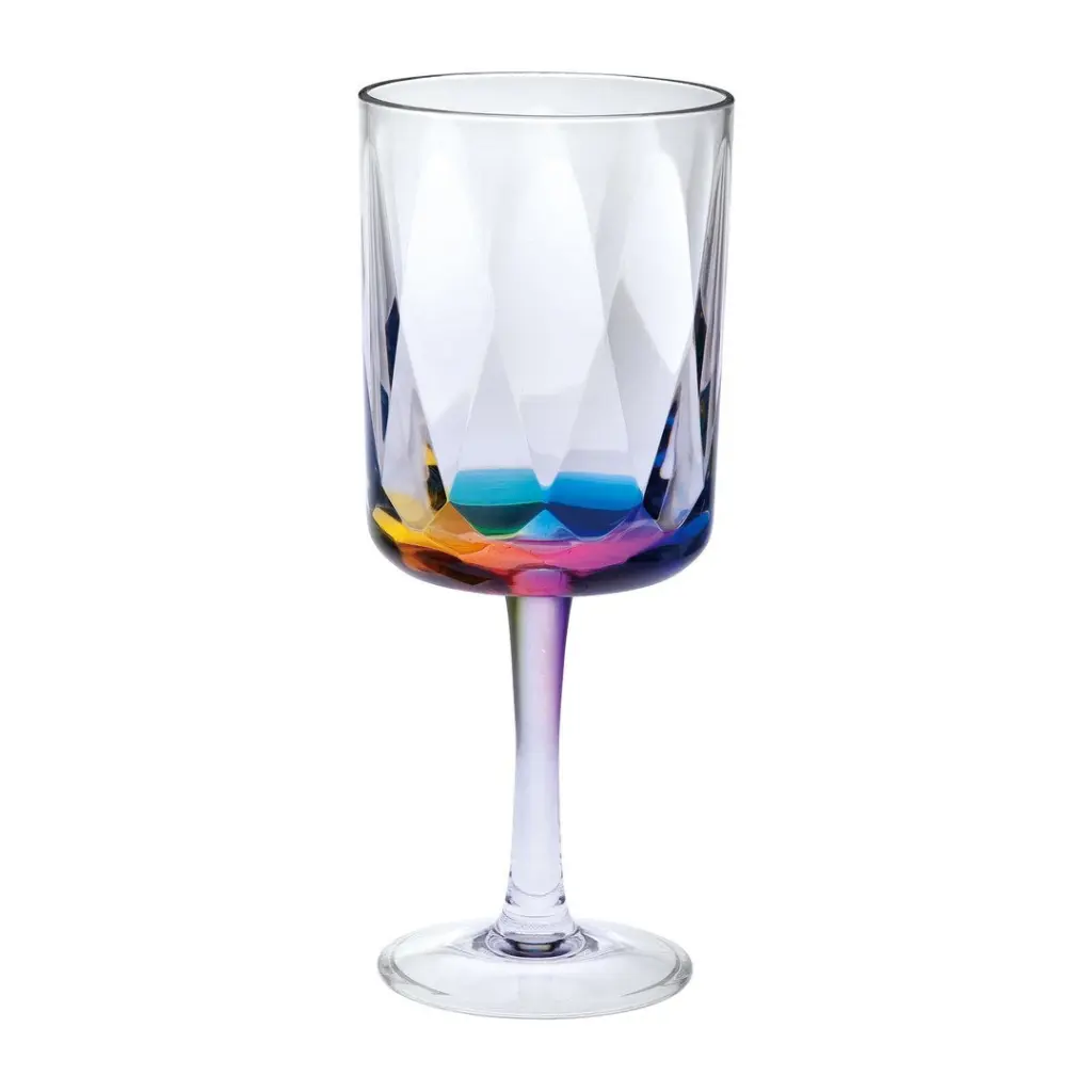 Rainbow Diamond Plastic Wine Glasses Set 4 16Oz Bpa Free Acrylic Cups california drinkware