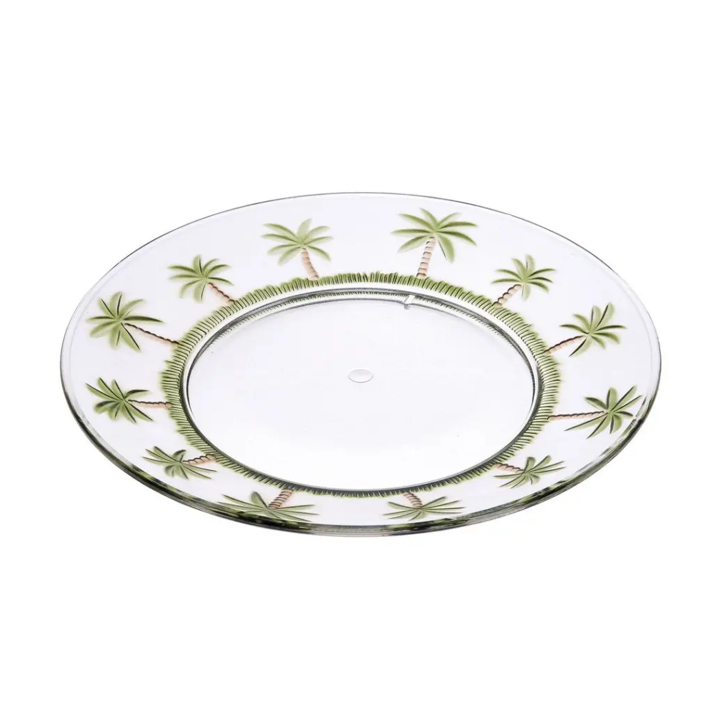 Palm Tree Design 9 Inch Acrylic Dinner Plates Set 4 Crystal Clear Plastic Plates california drinkware