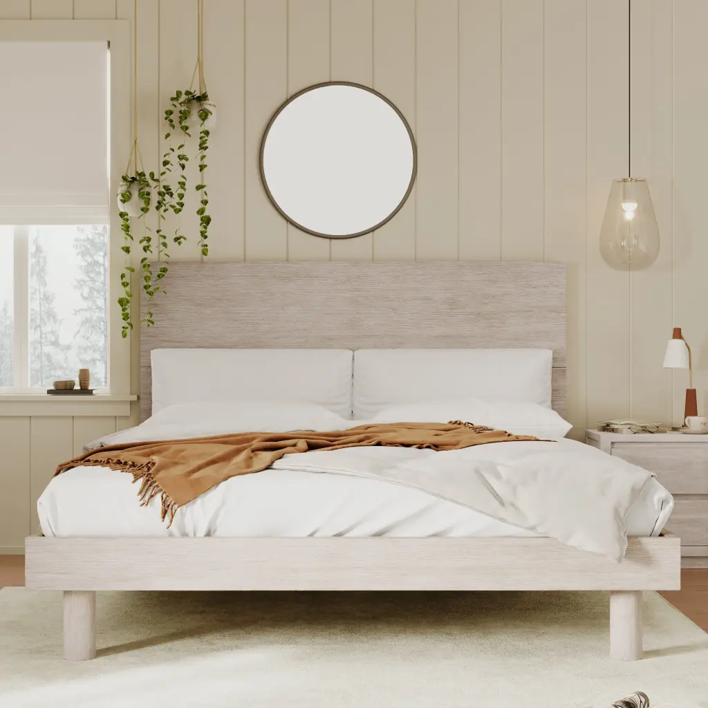 Modern Solid Wood Grain Platform Bed Frame Queen Size Stone Grey bed best