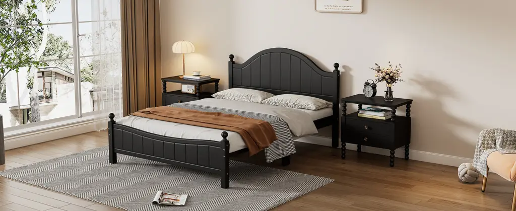 Traditional Concise Style Black Solid Wood Platform Bed No Box Spring Needed bed best
