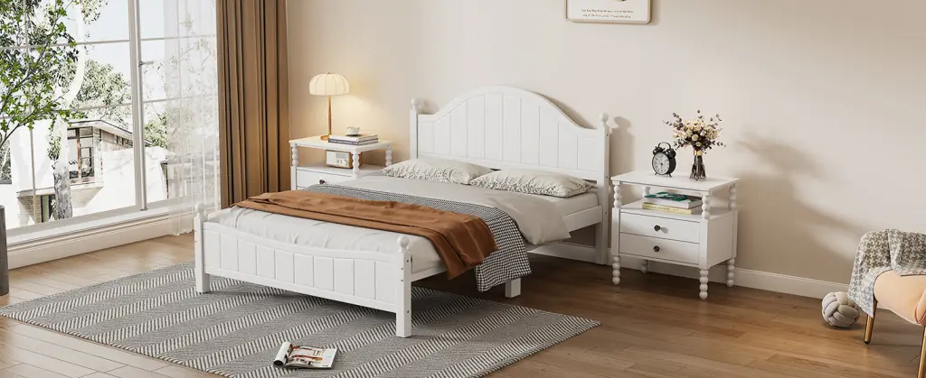 Traditional Concise Style White Solid Wood Platform Bed No Need Box Spring bed best