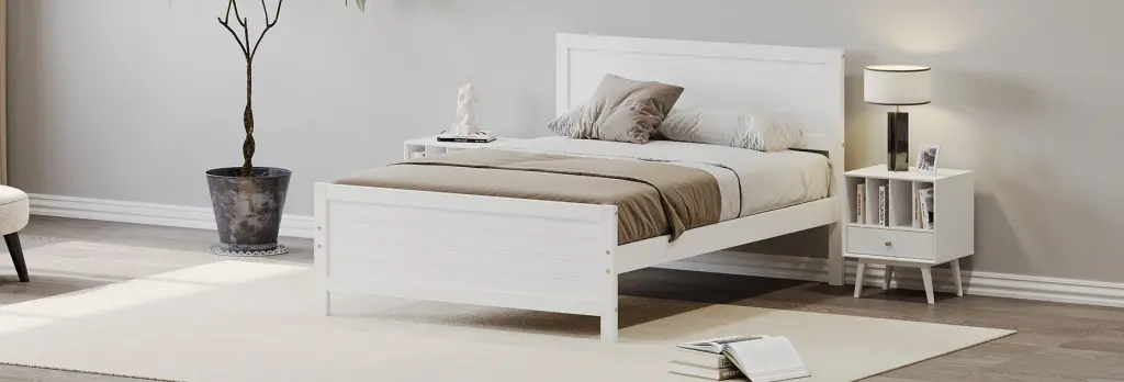 Wood Platform Bed Frame Headboard Mattress Foundation Solid Wood Construction bed best
