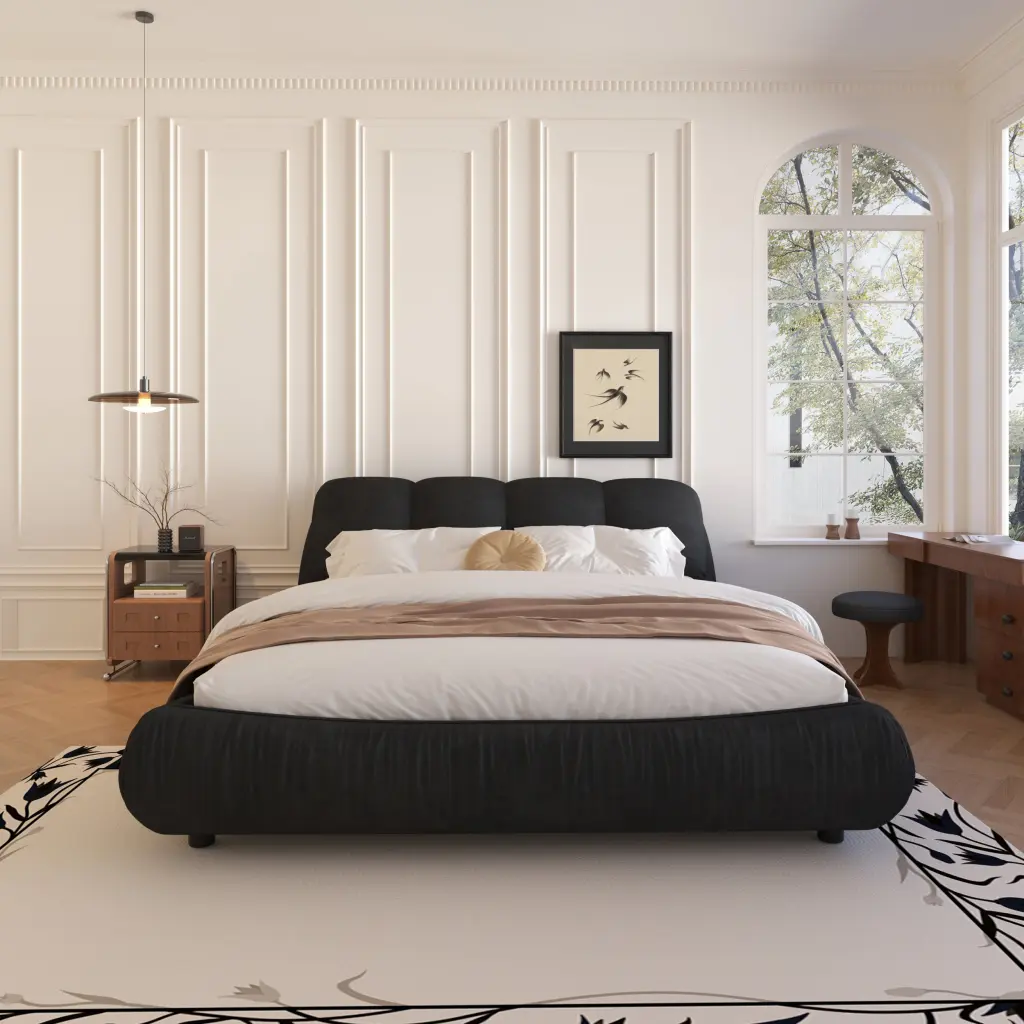 Queen Size Upholstered Platform Bed Oversized Padded Backrest and Storage bobby furniture