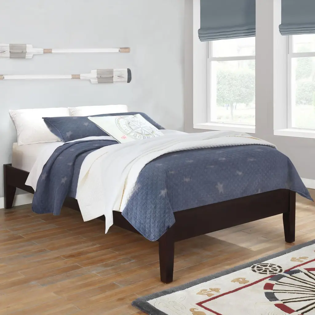 Cappuccino Queen Platform Bed Twin Brown Wood Bedroom Transitional Pine Frame furniture max