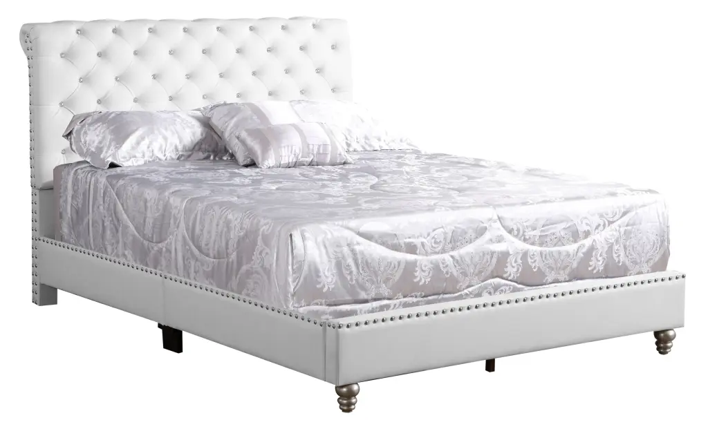 Maxx G1938 QB Up Tufted Upholstered Bed White Foam PU Modern Platform Bed glory furniture