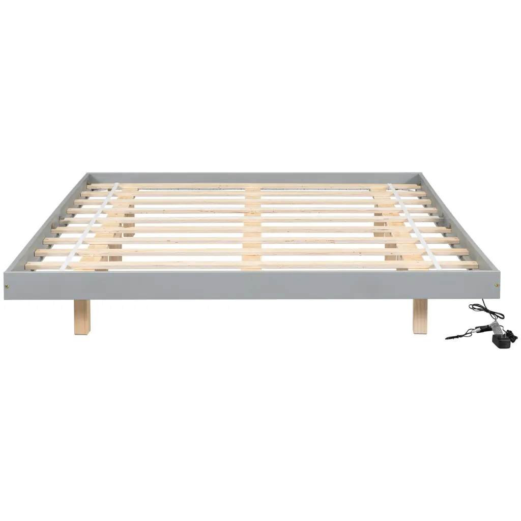 Queen Size Floating Bed LED Lights Underneath Modern Platform Bed Frame Storage inspirit