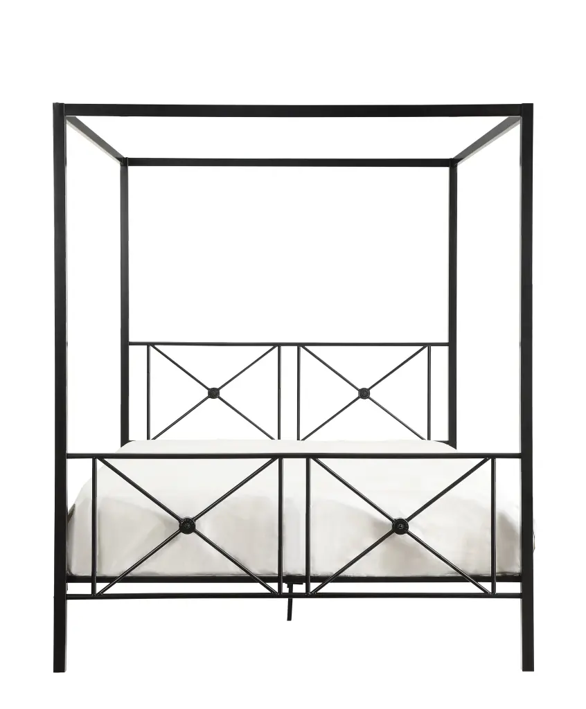 Black Finish Queen Platform Bed Canopy Metal Frame Modern Traditional Style kanepe